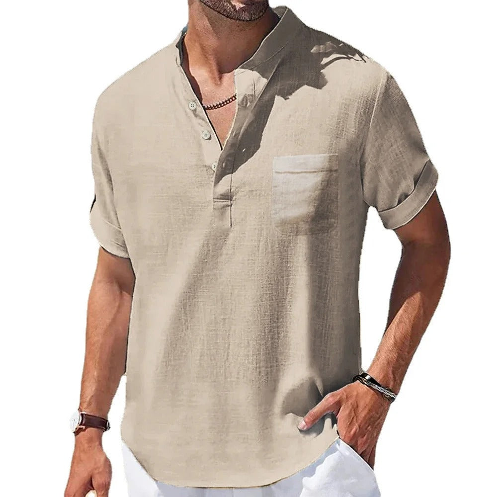 Men's Casual Short Sleeve Henley Shirt with Pocket