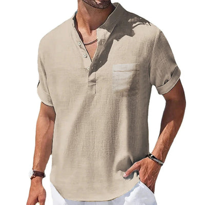 Men's Casual Short Sleeve Henley Shirt with Pocket