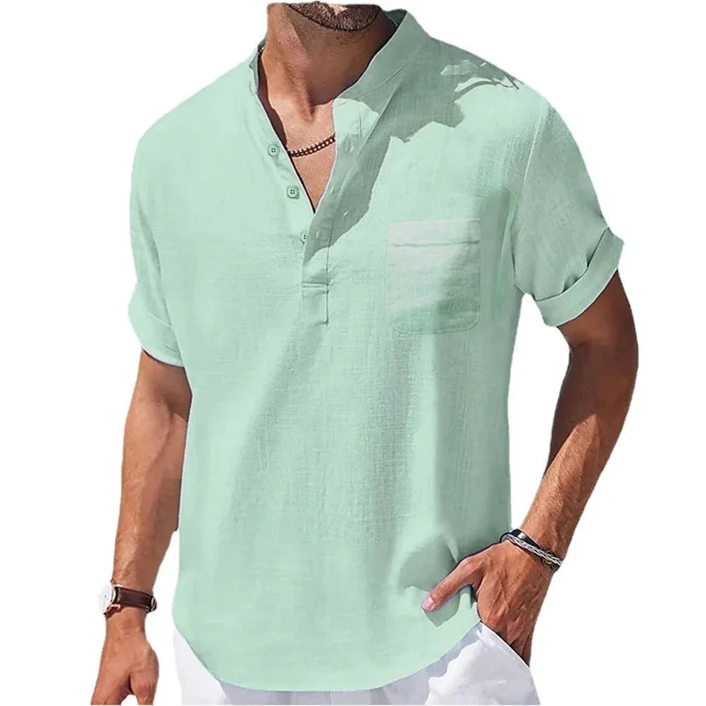 Men's Casual Short Sleeve Henley Shirt with Pocket