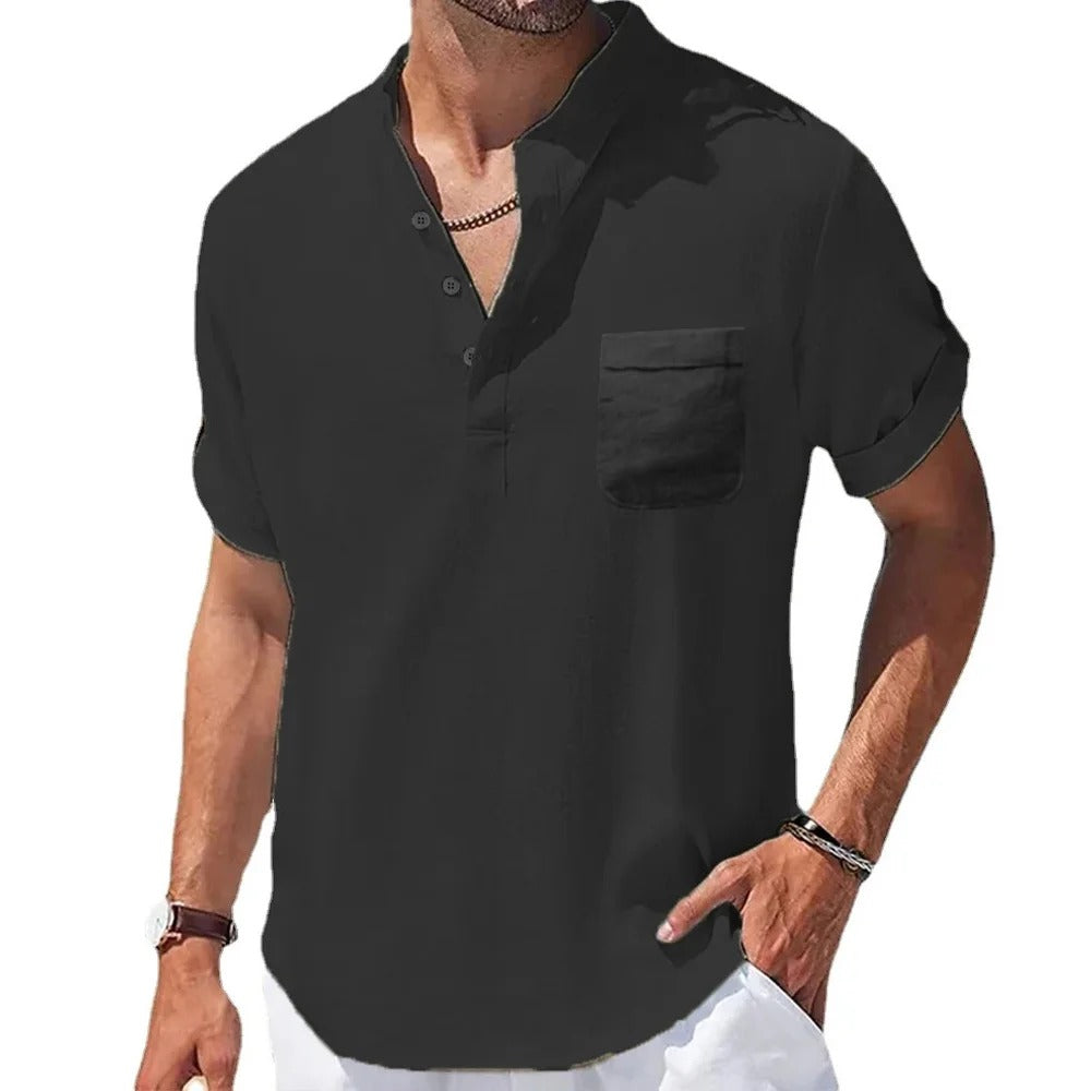 Men's Casual Short Sleeve Henley Shirt with Pocket