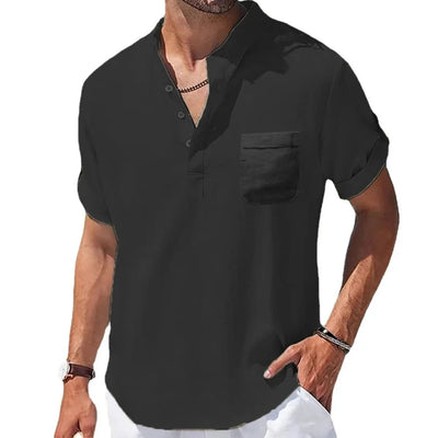 Men's Casual Short Sleeve Henley Shirt with Pocket