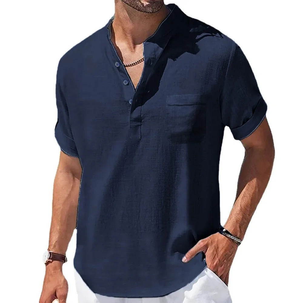 Men's Casual Short Sleeve Henley Shirt with Pocket