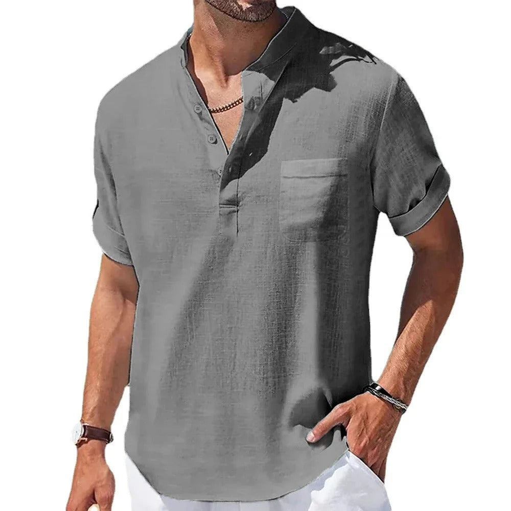 Men's Casual Short Sleeve Henley Shirt with Pocket