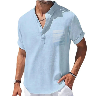 Men's Casual Short Sleeve Henley Shirt with Pocket