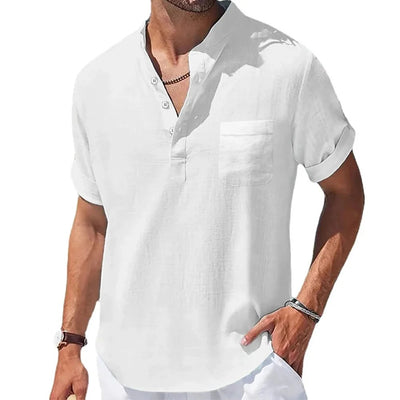 Men's Casual Short Sleeve Henley Shirt with Pocket